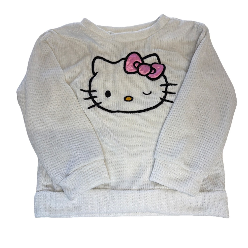 Sanrio Hello Kitty Wink Soft Sweater Girls Size 4T White Pink Embroidered